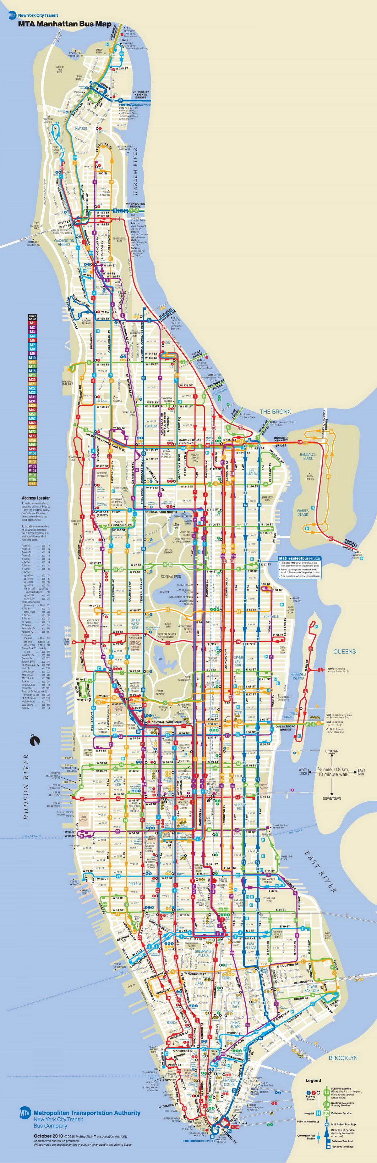 Нью-Йорк автобус карта Манхеттена