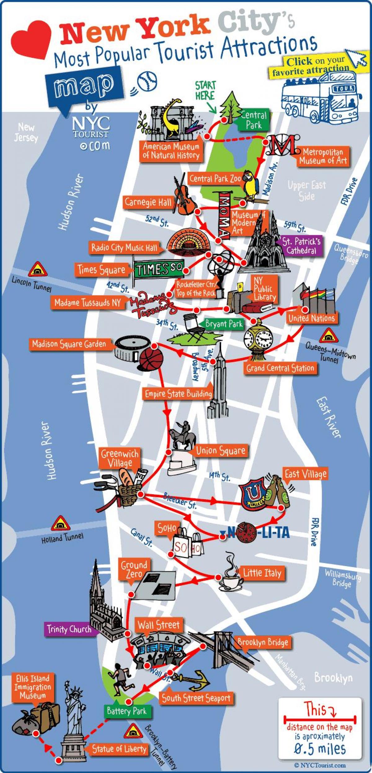 карта Манхеттена в Нью-Йорку пам'ятки