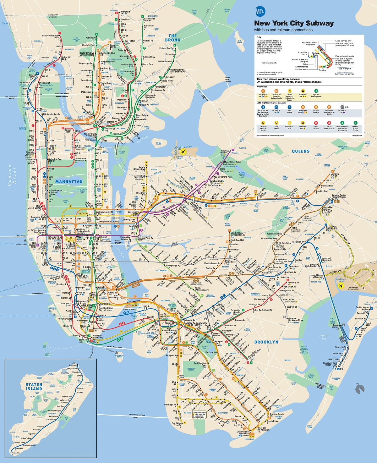 Нью-Йорк карта метро Манхеттена