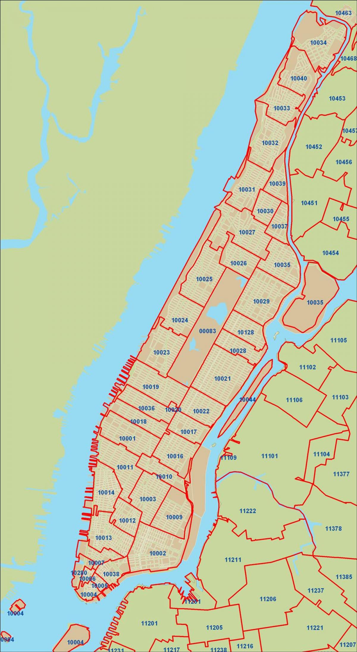ЗІП код Нью-Йорка Manhattan карта