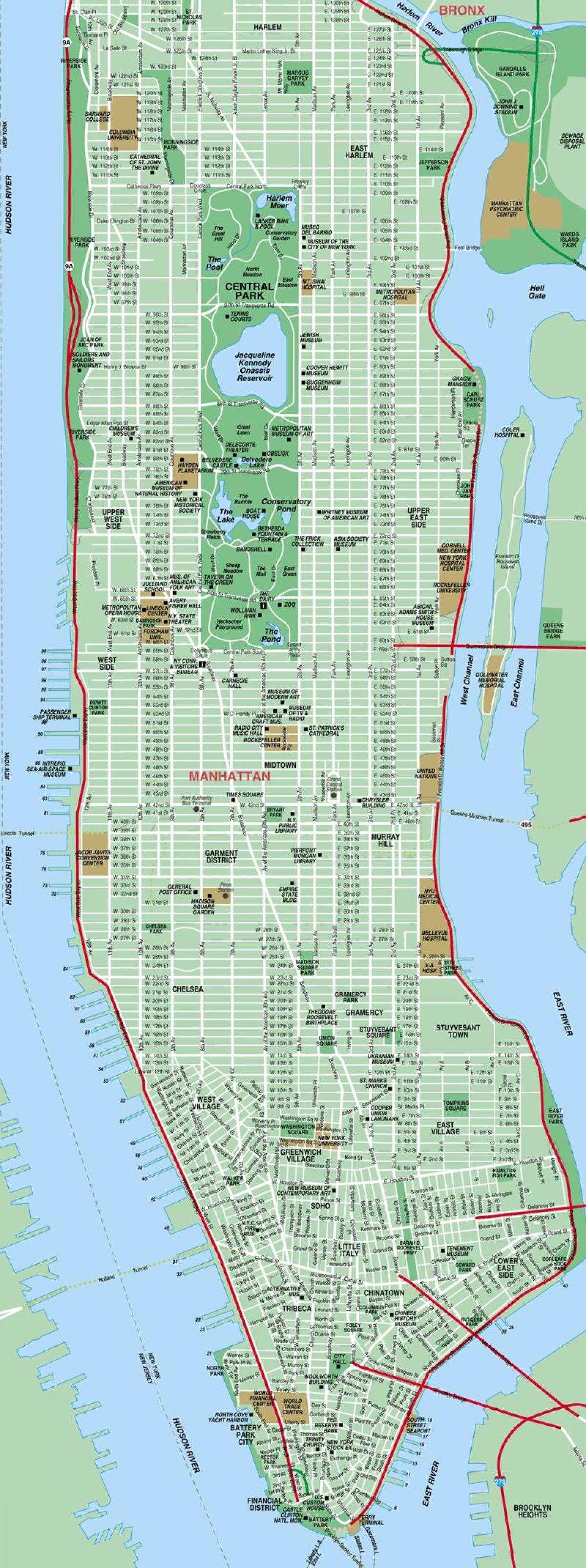 карта вулиць Манхеттена, Нью-Йорк