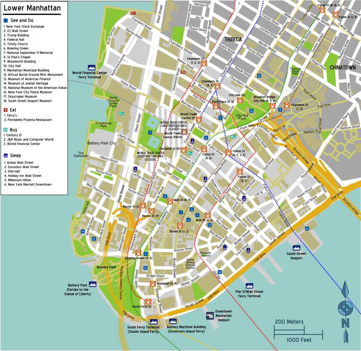карта нижнього Манхеттена з назвами вулиць