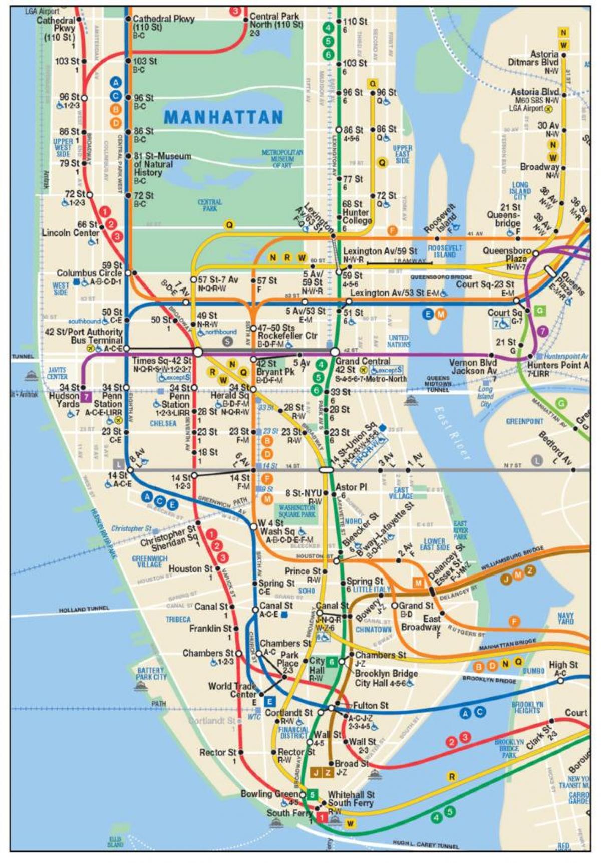 карта метро нижнього Манхеттена