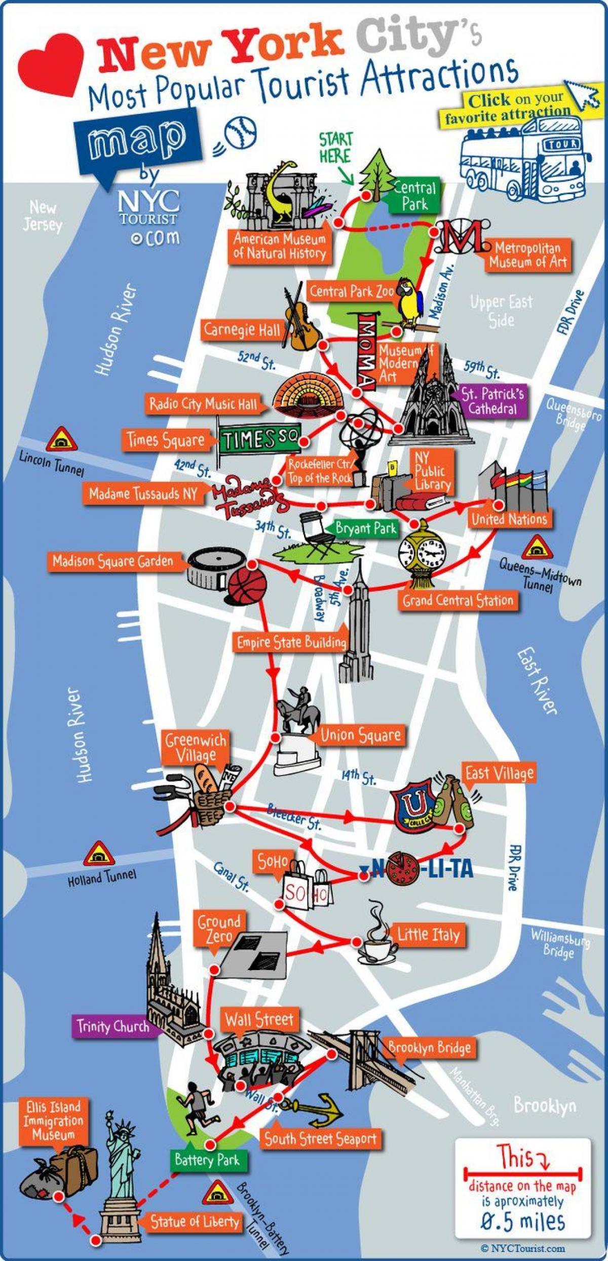 мідтаун пам'яток Манхеттена карті